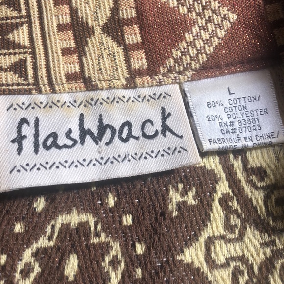 Vintage Flashback Brown Bronze Tapestry Print with Beads Button Up Jacket Large - Picture 7 of 8